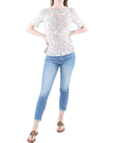 Rebecca Taylor Ruffle Floral Pullover Top - Blue