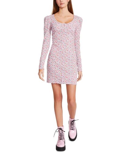 Betsey Johnson Juniors Waffle-knit Floral Shirtdress - Pink