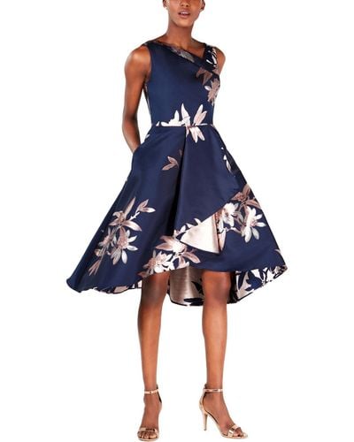 Adrianna Papell Floral Print Ruffled Cocktail Dress - Blue