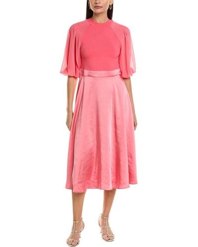 Ted Baker Puff Sleeve Fitted Bodice Midi Dress - Pink