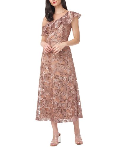 JS Collections Embroidered Midi Cocktail And Party Dress - Pink