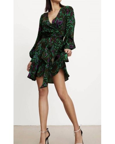 MILLY Bridget Printed Satin Wrap Dress In Green Multi - Black