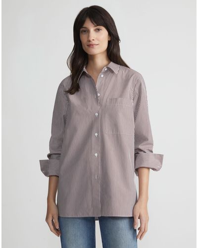 Lafayette 148 New York Stripe Cotton Poplin Oversized Shirt - Purple