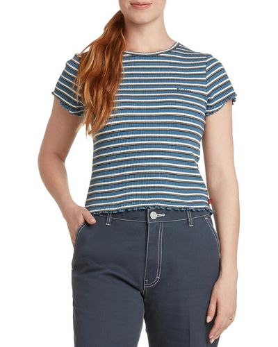 Dickies Juniors Striped Cropped T-shirt - Blue