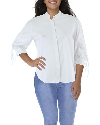 Lauren by Ralph Lauren Ruched Elbow Sleeves Button-down Top - White