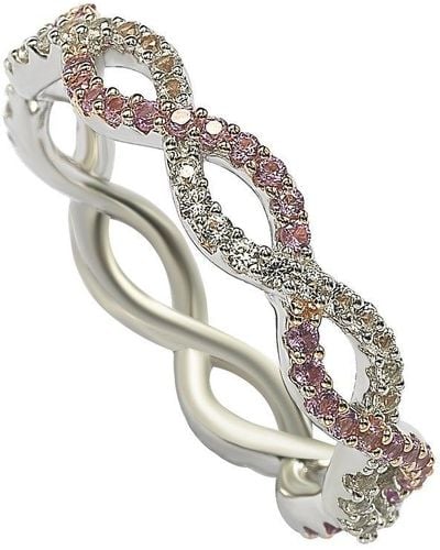 Suzy Levian Sterling Pink Sapphire & Diamond Accent Crossover Band - Metallic