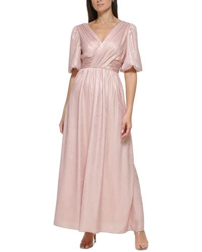DKNY Metallic Puff Sleeve Evening Dress - Pink
