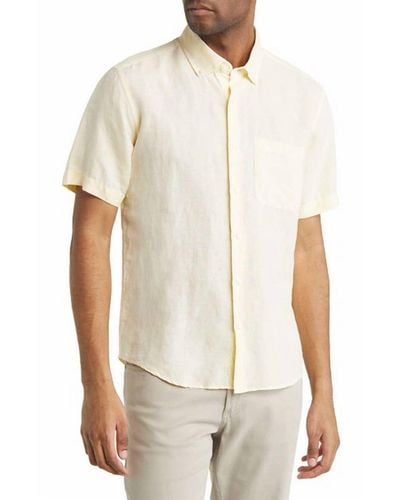 Scott Barber Short Sleeve Linen Button Down Shirt - White