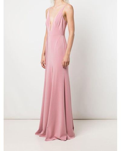 Marchesa Crema Plunging V-neck Dress - Pink