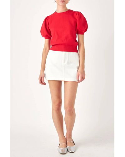 English Factory Short Puff Sleeve Knit Top - Red