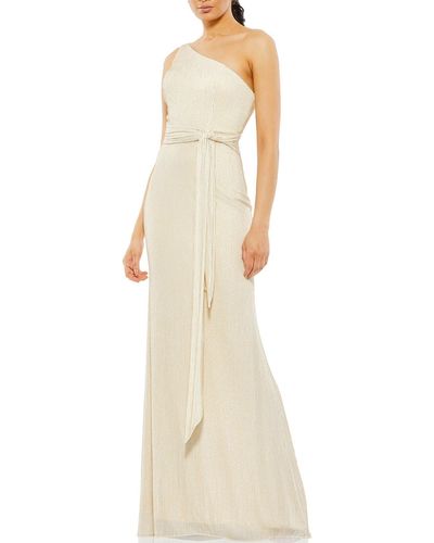 Ieena for Mac Duggal Metallic Long Evening Dress - White