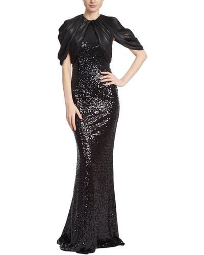 Badgley Mischka Draped Sequin Gown - Black