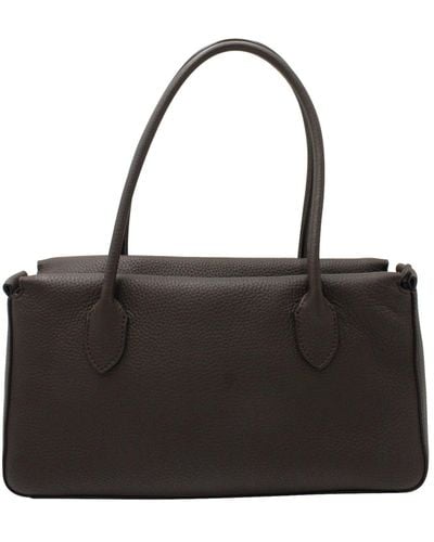 The Row E/w Top Handle Bag In Pebbled In Brown Leather - Black