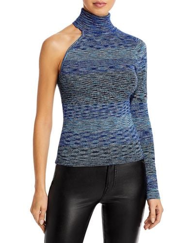 Bardot Marled Open Shoulder Turtleneck Sweater - Blue