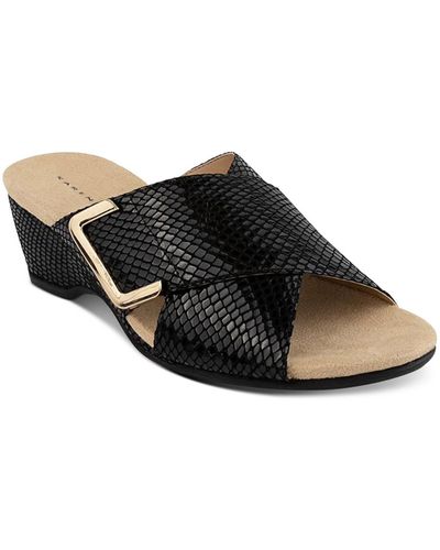 Karen Scott Elzaa Slip On Open Toe Wedge Sandals - Black