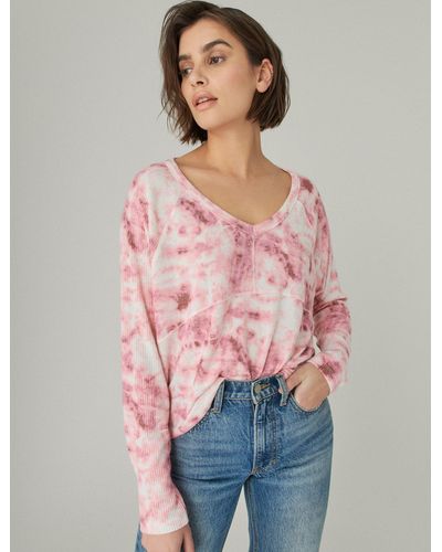 Lucky Brand Cropped Boxy Cloud Jersey Crew - Pink