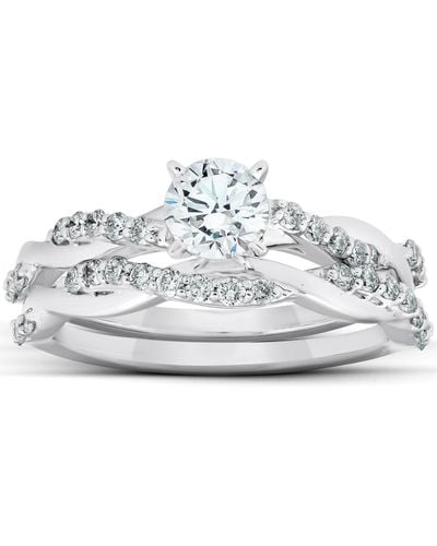 Pompeii3 3/4ct Diamond Infinity Engagement Ring Set Maching Woven Band - White
