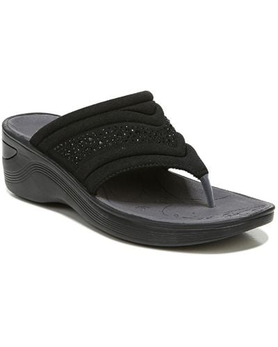 Bzees Dazzle Me Embellished Wedge Thong Sandals - Black