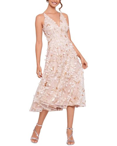 Xscape V-neck Midi Cocktail And Party Dress - Pink