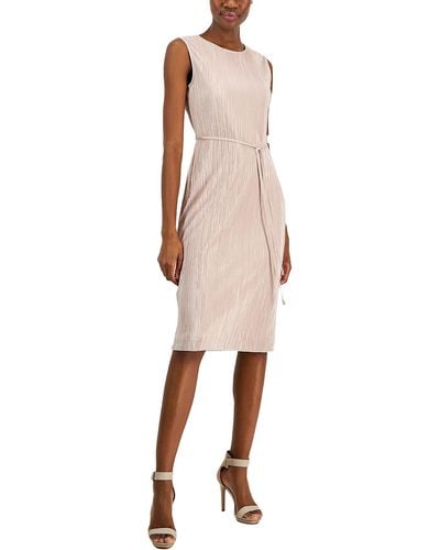 Anne Klein Shimmer Pleated Shift Dress - Natural