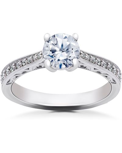Pompeii3 5/8 Ct Lab Created Diamond Angelica Vintage Engagement Ring 14k White Gold - Blue