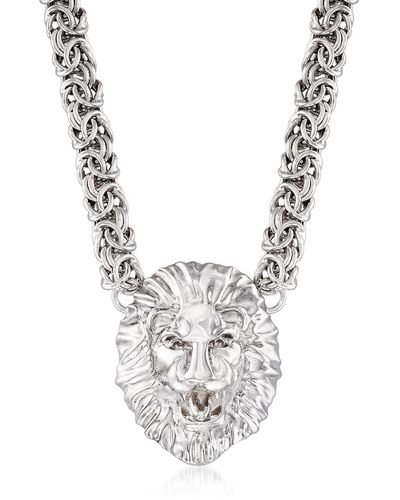 Ross-Simons Italian Sterling Silver Byzantine Lion Head Necklace - Metallic