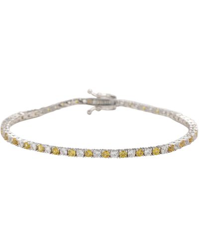 Suzy Levian Sterling Round-cut Yellow And White Sapphire Tennis Bracelet - Metallic