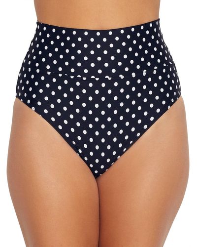 Sunsets Black Dot Fold-over High-waist Bikini Bottom - Blue