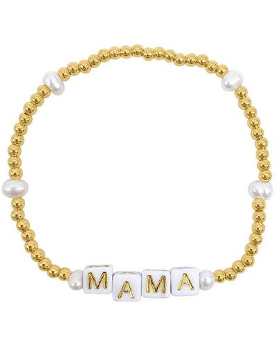 Adornia Stretch Pearl "mama" Bracelet Gold - White