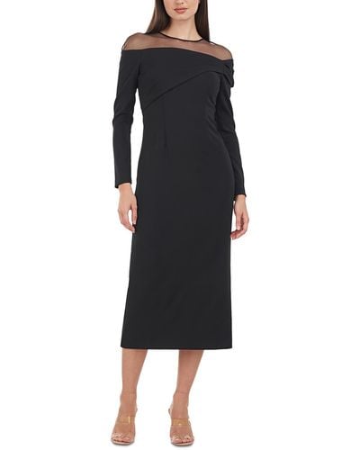 JS Collections Plus Brinely Illusion Long Sleeves Cocktail And Party Dress - Black