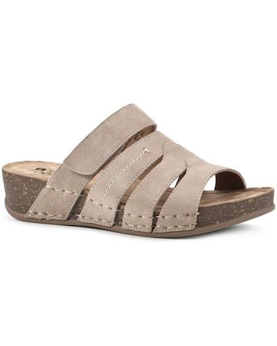 White Mountain Fame Suede Cork Wedge Sandals - Brown
