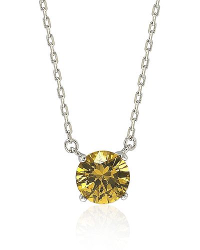 Suzy Levian Sterling Silver Yellow Sapphire Solitaire Necklace - Metallic