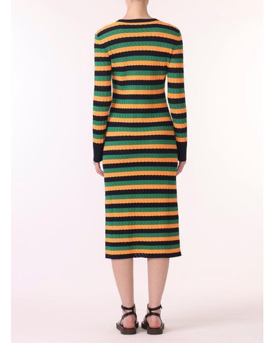 Jason Wu Striped Viscose Knit Long Sleeve Dress - Green