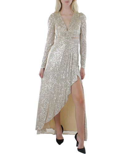 Ieena for Mac Duggal Sequin Cut-out Evening Dress - Metallic