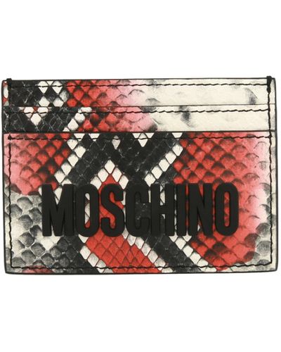 Moschino Snakeskin Print Logo Card Holder - Red