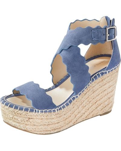 Marc Fisher Calita Leather Shoes Wedge Sandals - Blue