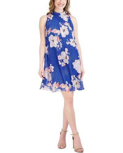 Signature By Robbie Bee Petites Pleated Mini Cocktail And Party Dress - Blue