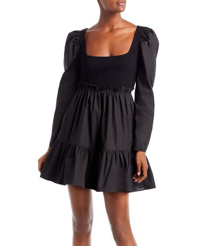 Aqua Mini Puff Sleeve Fit & Flare Dress - Black