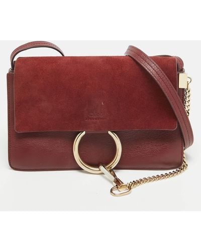 Chloé Leather And Suede Small Faye Shoulder Bag - Red