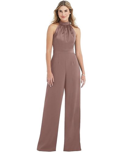 After Six High-neck Open-back Jumpsuit With Scarf Tie - Purple