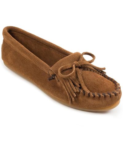 Minnetonka Kilty Suede Moc Toe Moccasins - Brown