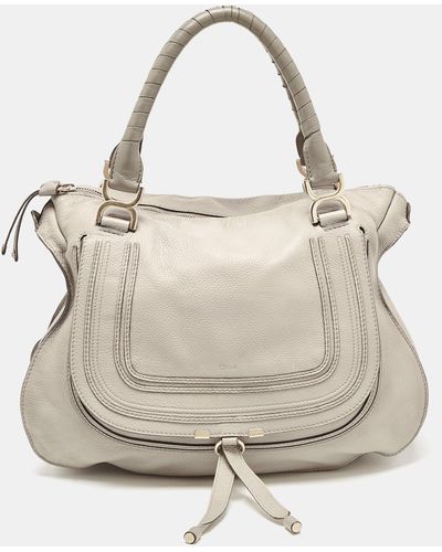 Chloé Leather Large Marcie Shoulder Bag - Natural