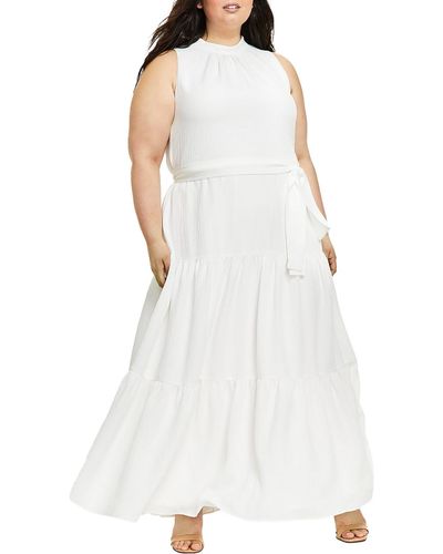 Anne Klein Plus Tiered Sleeveless Maxi Dress - White