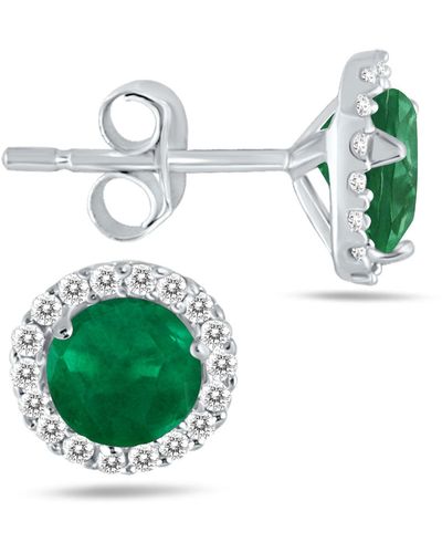 Monary 1 Carat Emerald And Diamond Stud Earrings - Green