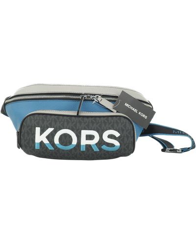 Michael Kors Cooper Large Blue Leather Embroide Logo Utility Belt Bag - Black