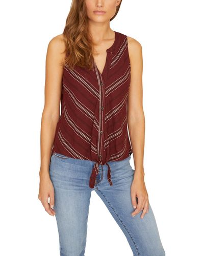 Sanctuary Striped Button-down Tank Top - Red