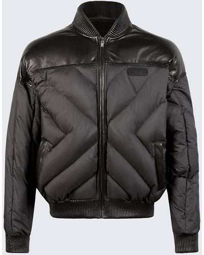 RTA Leather Contrast Puffer Jacket - Black