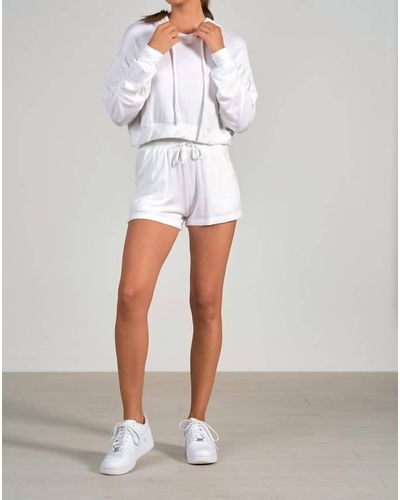 Elan Cheri Long Sleeve Hoodie Crop Top - White
