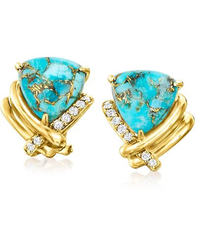 Ross-Simons Turquoise And . Diamond Earrings - Blue