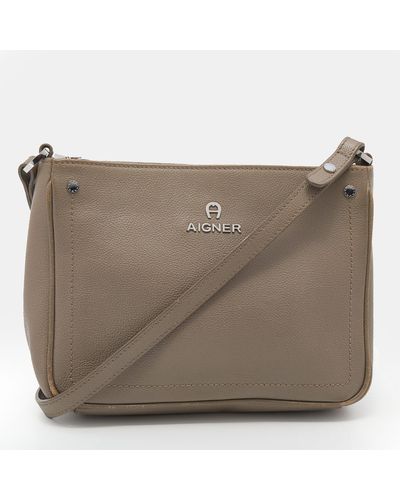 Aigner Taupe Leather Crossbody Bag - Natural